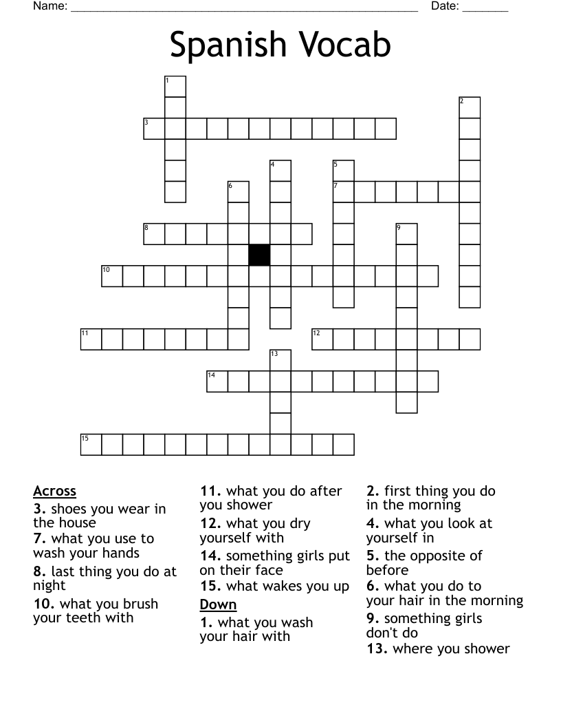 Spanish Vocab Crossword