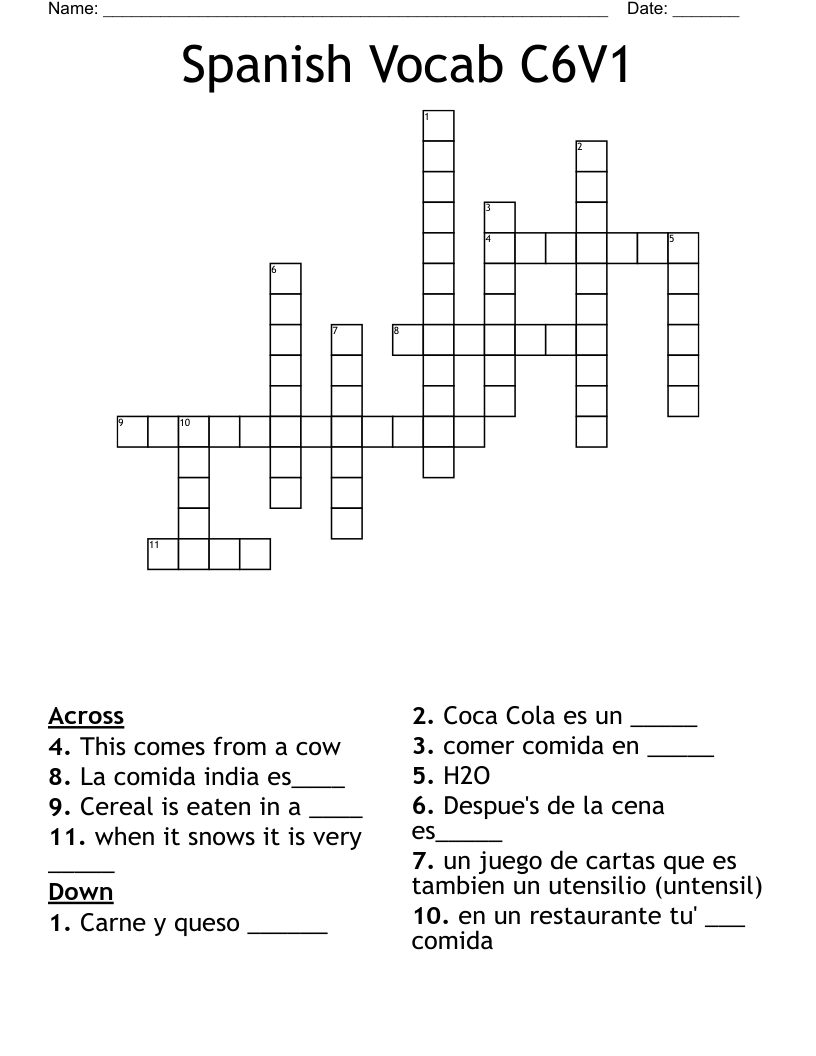 Spanish Vocab C6V1 Crossword
