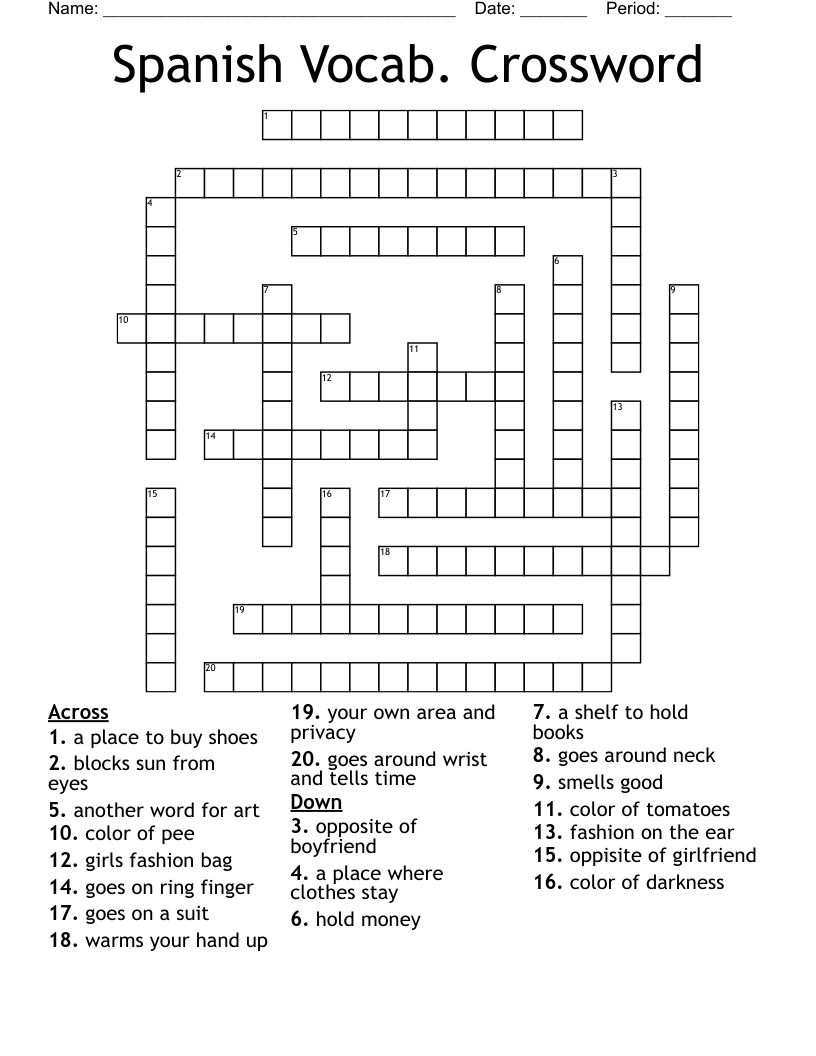Spanish Vocab. Crossword