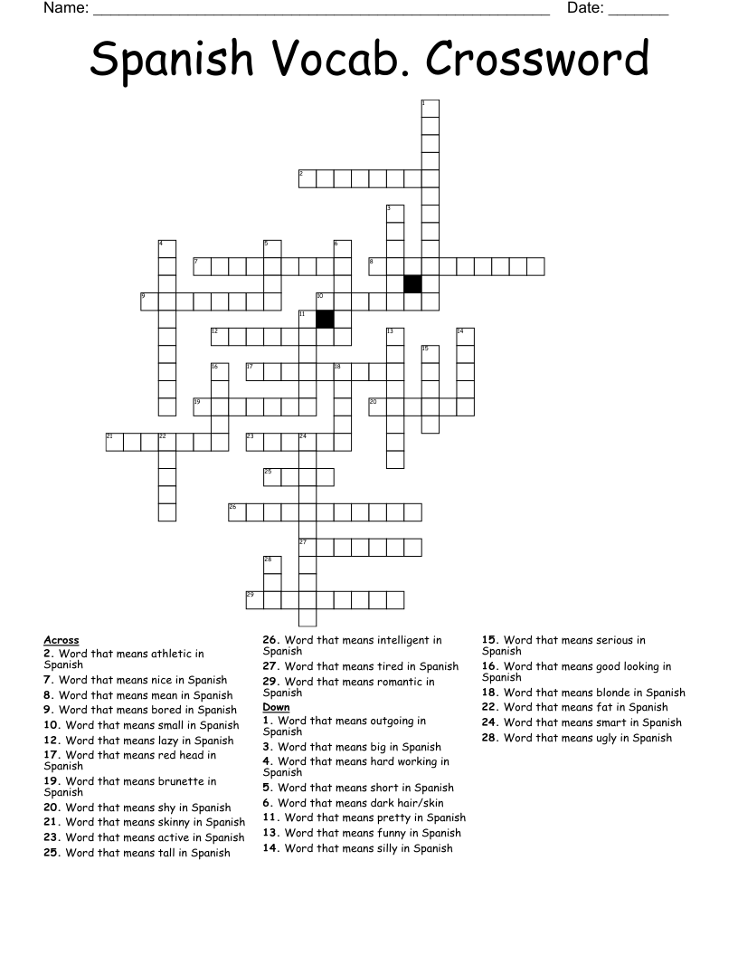 Spanish Vocab. Crossword