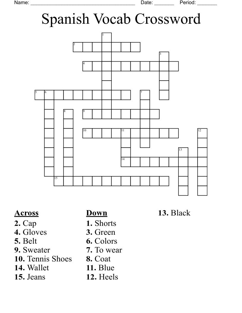 Spanish Vocab Crossword