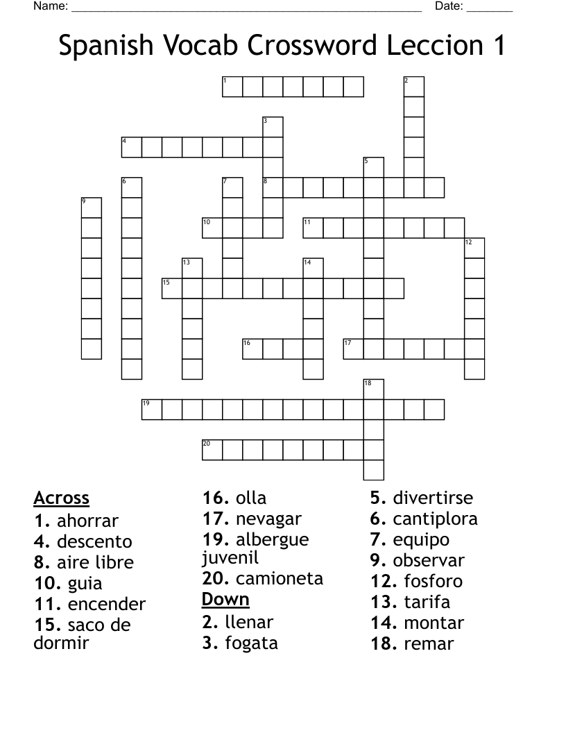 Spanish Vocab Crossword Leccion 1