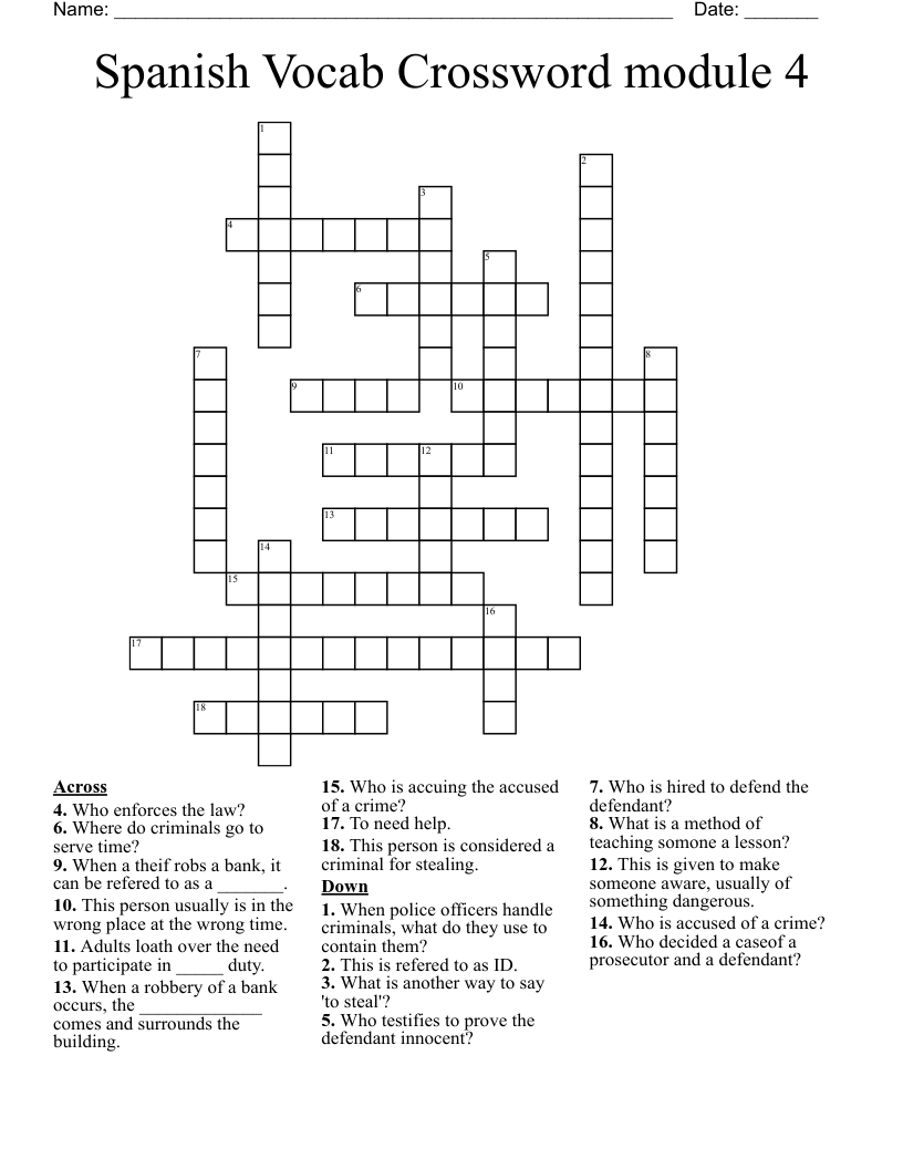 Spanish Vocab Crossword module 4
