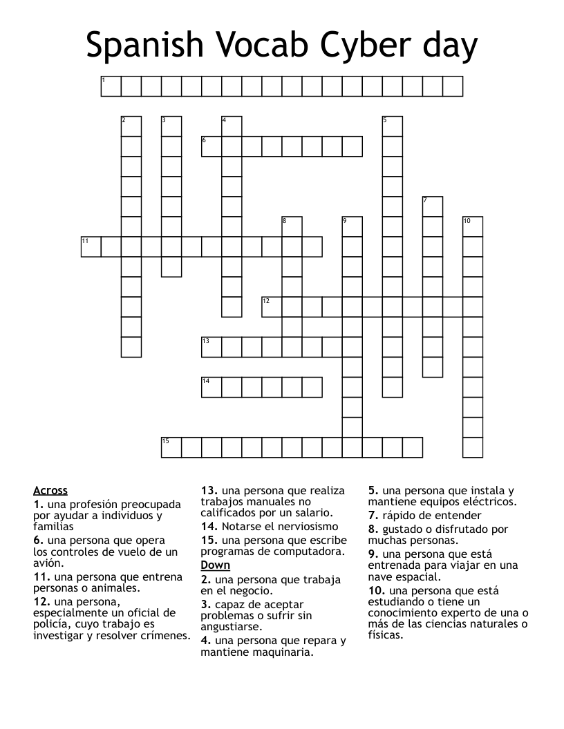 Spanish Vocab Cyber day Crossword