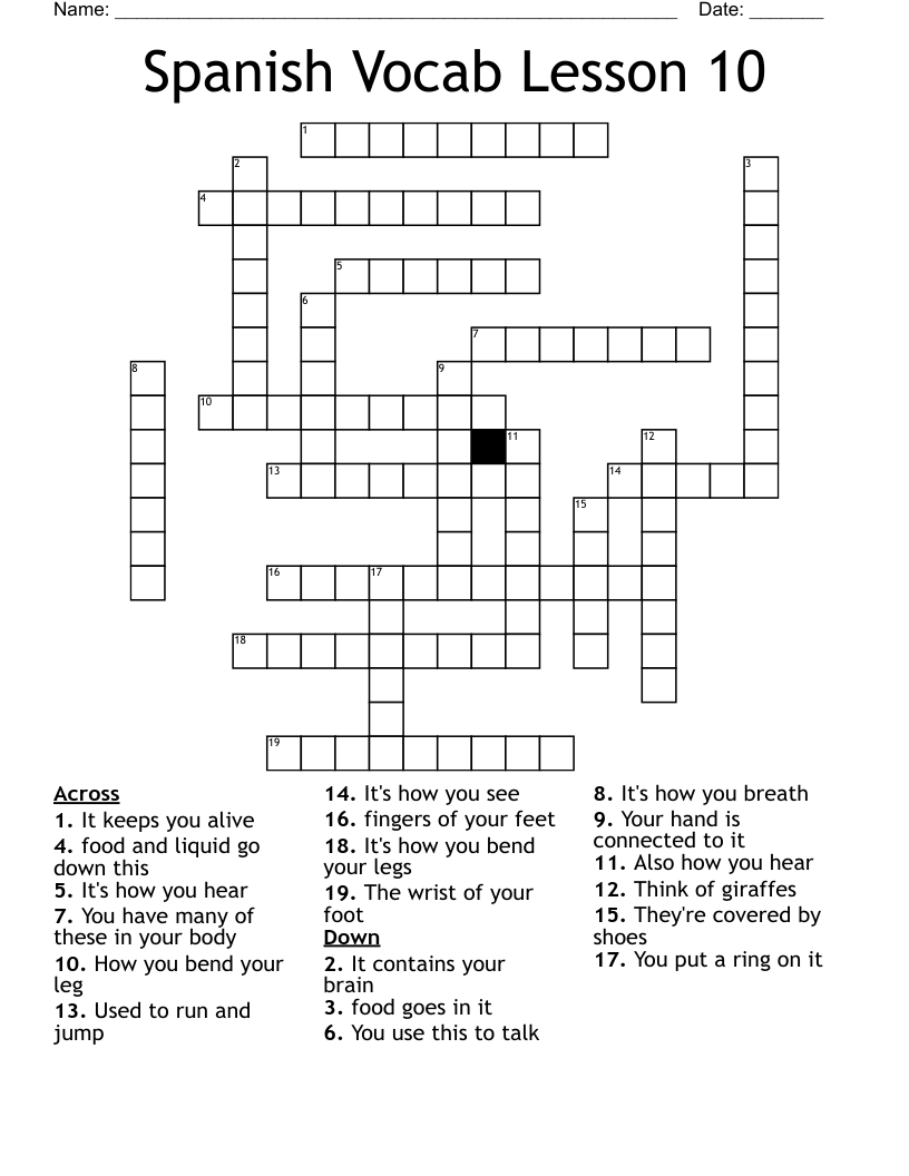 Spanish Vocab Lesson 10 Crossword