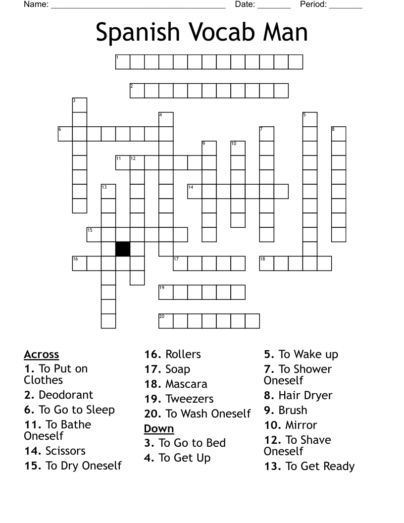 Spanish Vocab Man Crossword