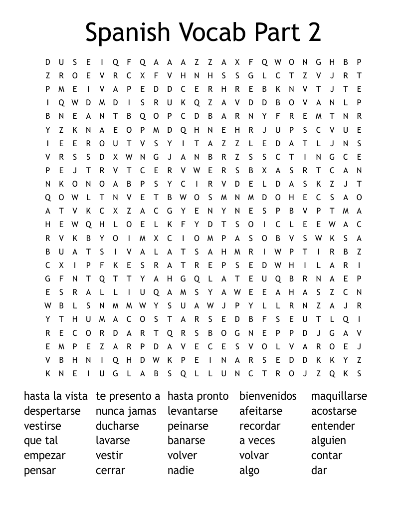 Spanish Vocab Part 2 Word Search