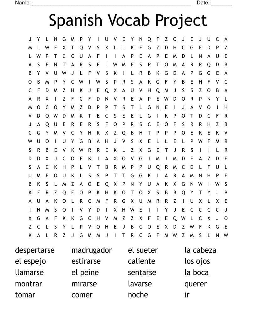 Spanish Vocab Project  Word Search