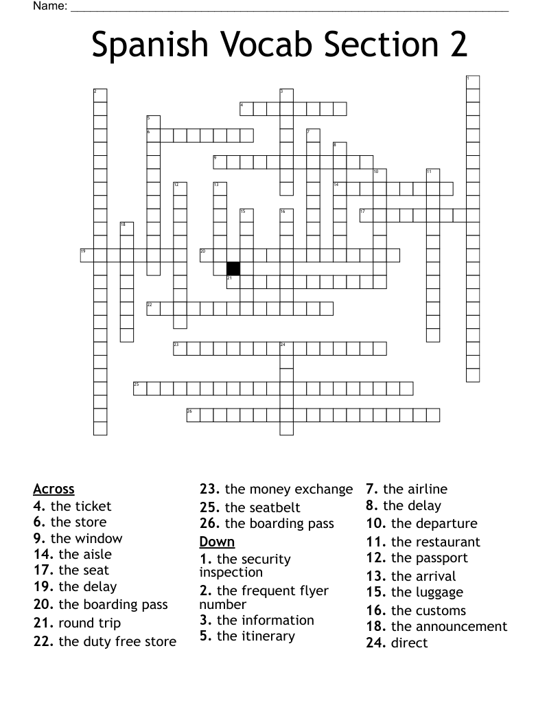 Spanish Vocab Section 2 Crossword