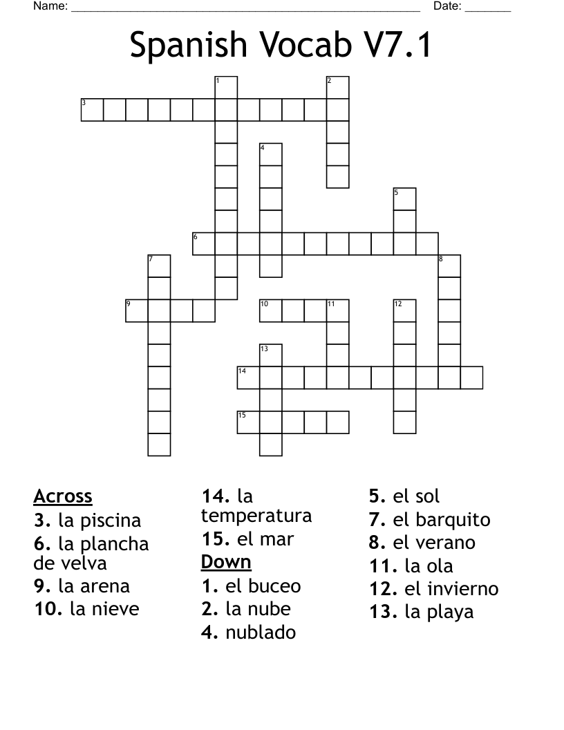 Spanish Vocab V7.1 Crossword