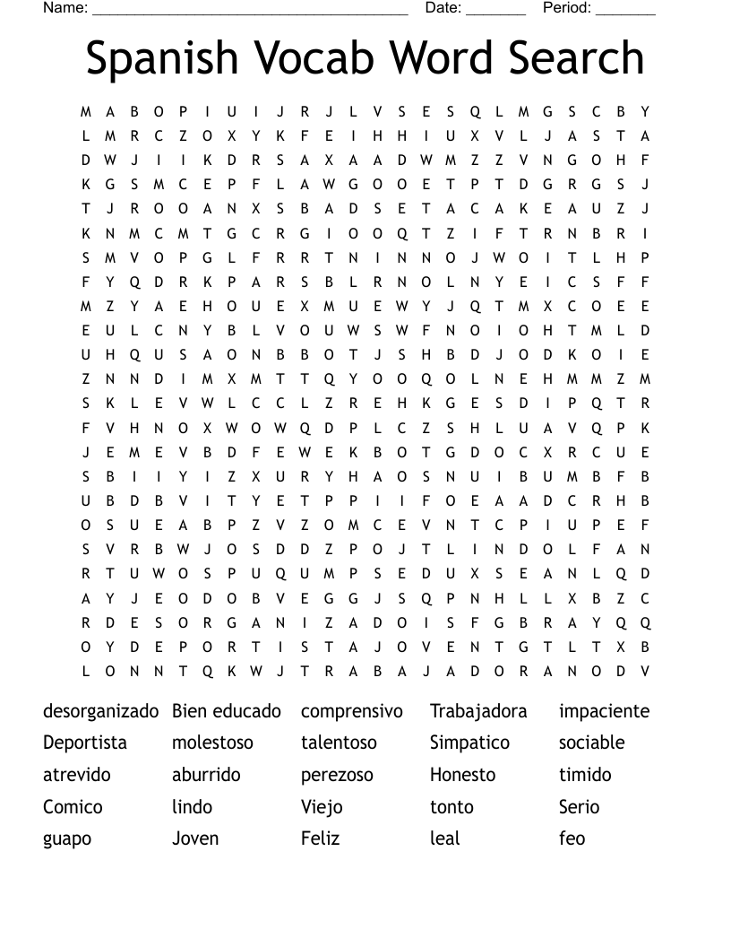 Spanish Vocab Word Search