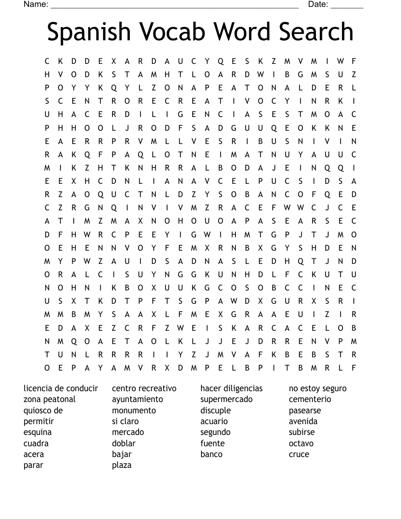 Spanish Vocab Word Search