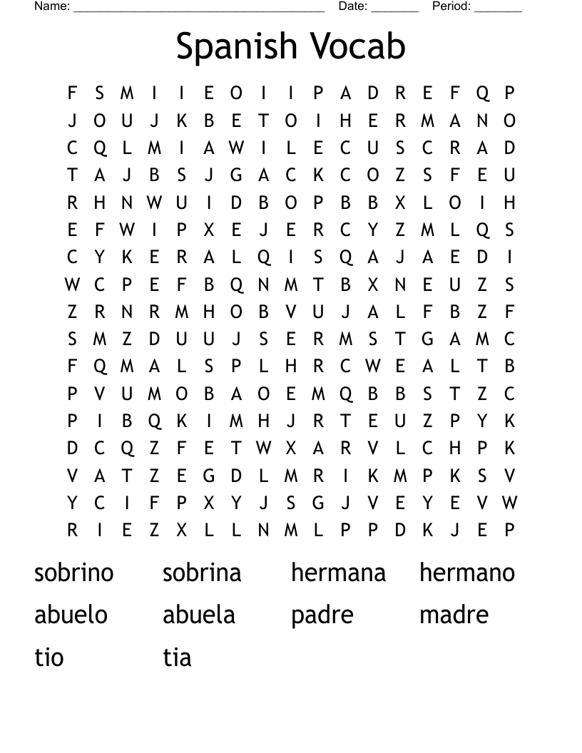 Spanish Vocab  Word Search
