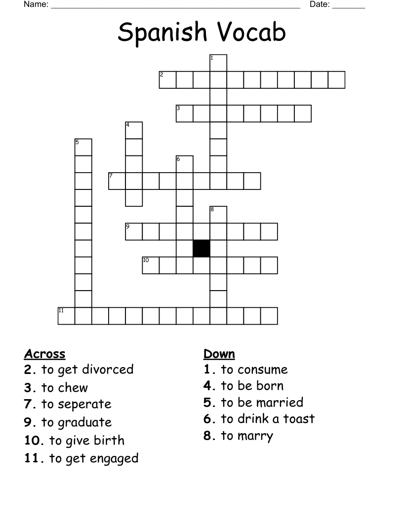 Spanish Vocab  Crossword