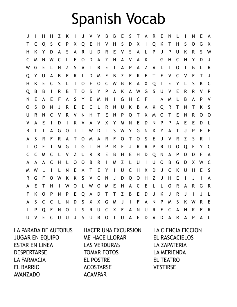 Spanish Vocab  Word Search