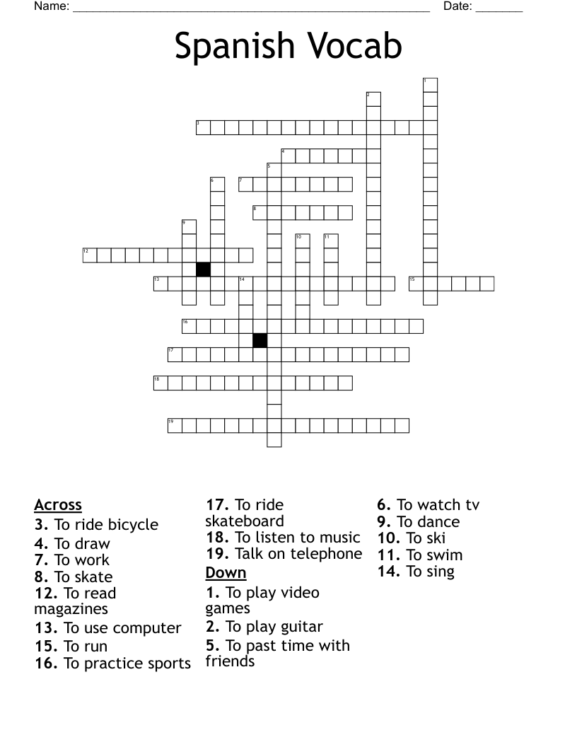 Spanish Vocab  Crossword