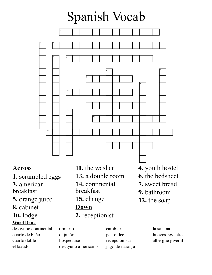 Spanish Vocab  Crossword