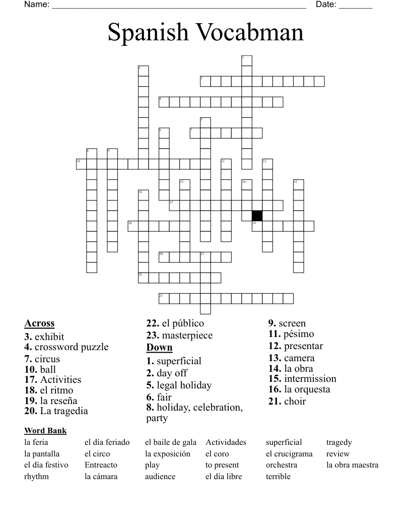 Spanish Vocabman Crossword