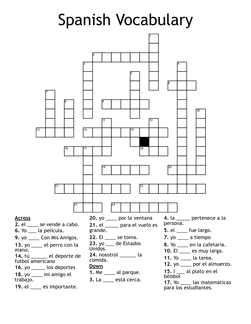 Spanish Vocabulary Crossword