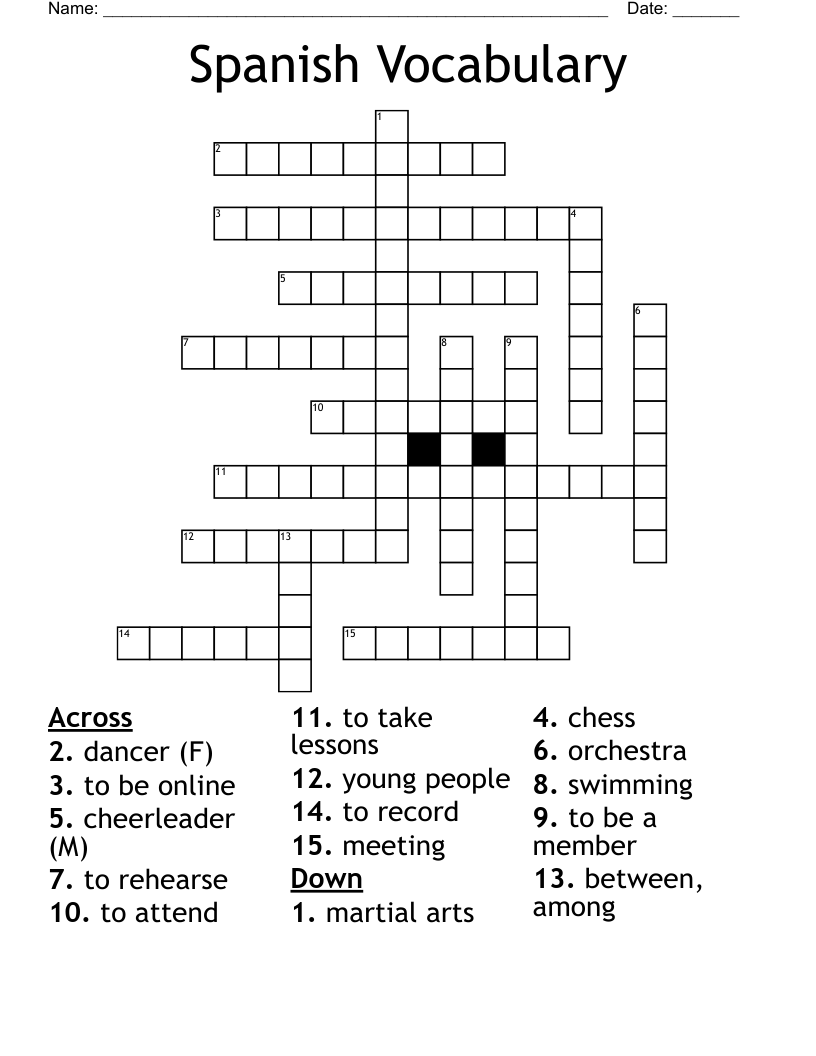 Spanish Vocabulary Crossword