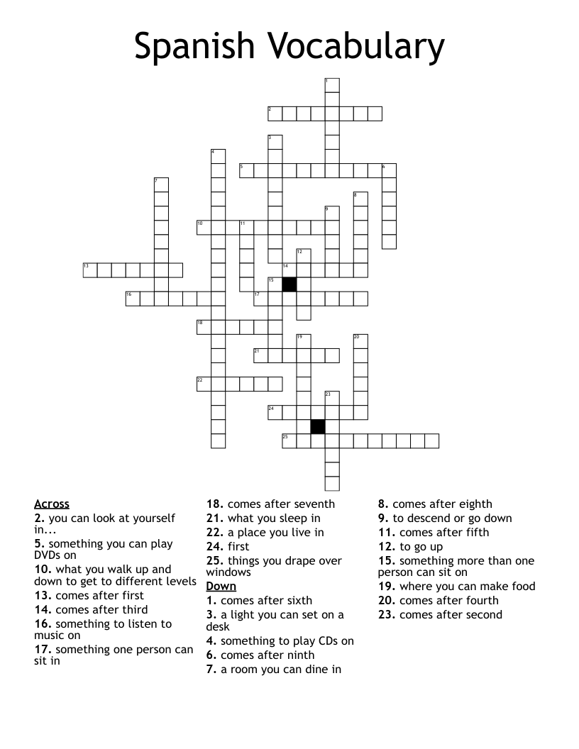 Spanish Vocabulary Crossword