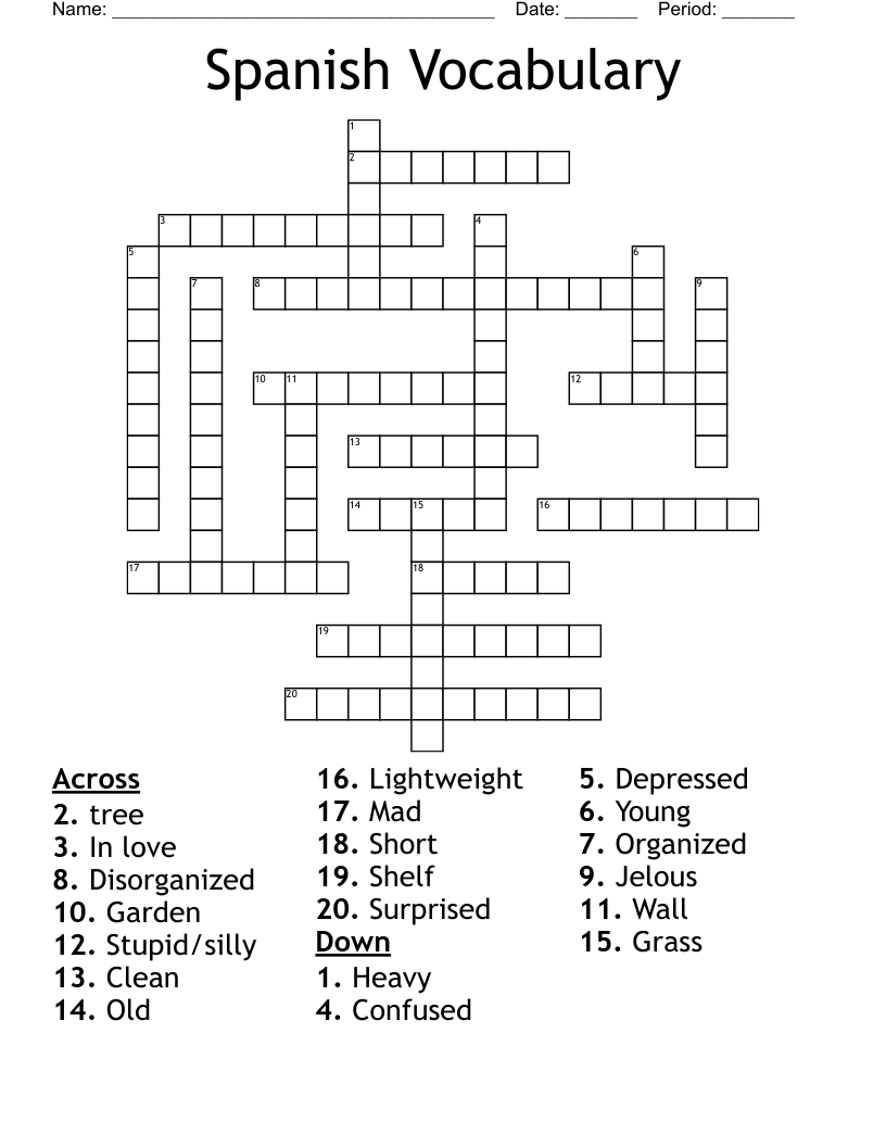 Spanish Vocabulary Crossword