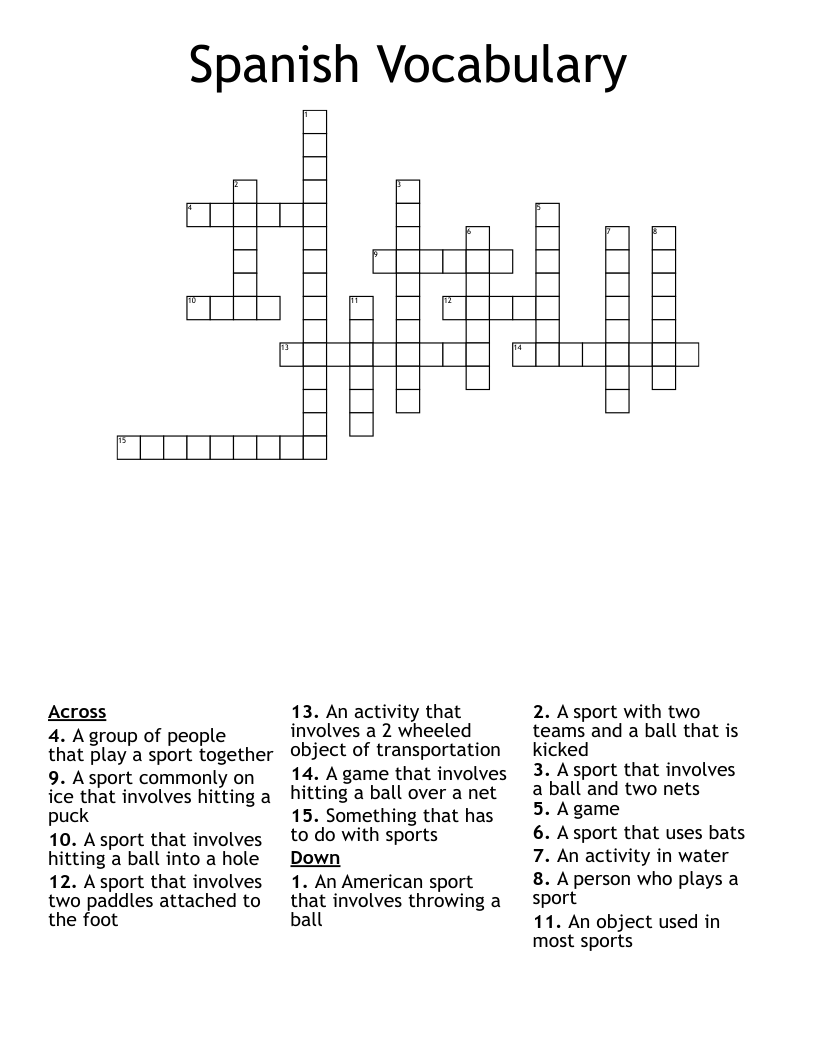 Spanish Vocabulary Crossword