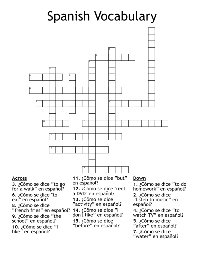 Spanish Vocabulary Crossword