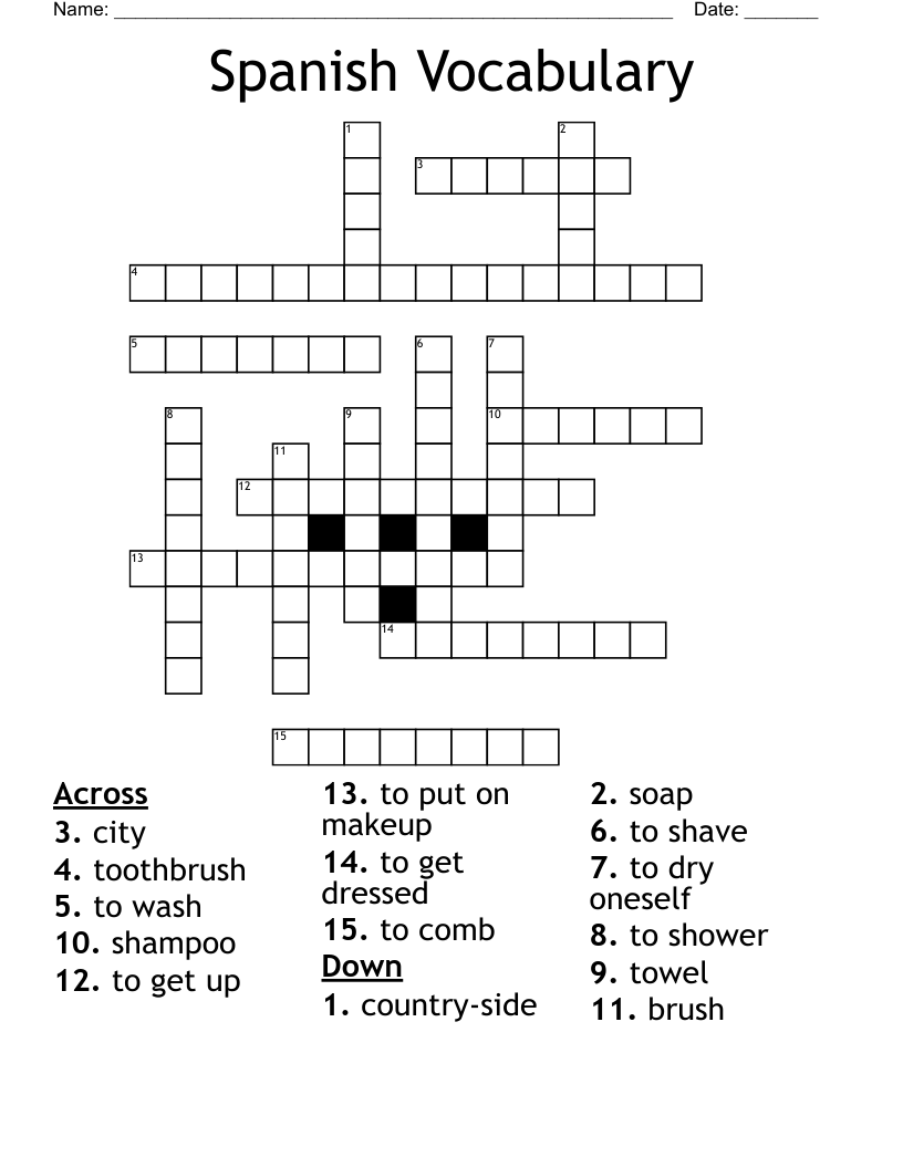 Spanish Vocabulary Crossword