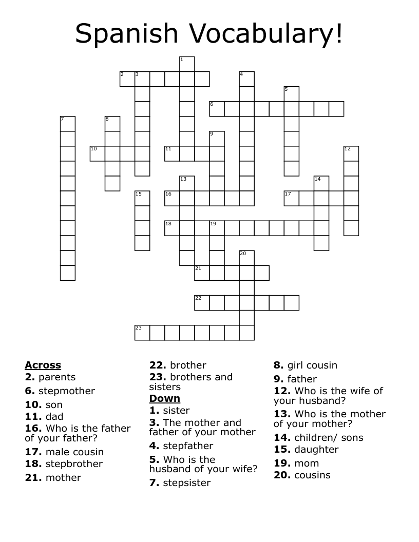 Spanish Vocabulary! Crossword