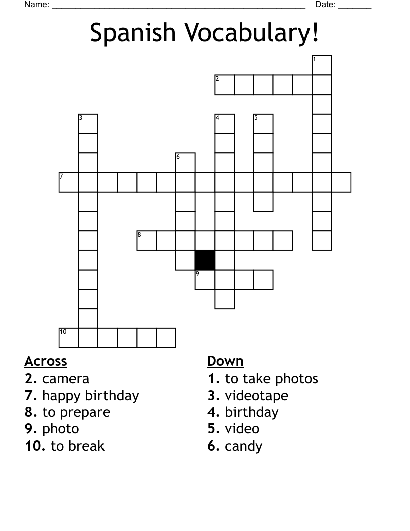 Spanish Vocabulary! Crossword