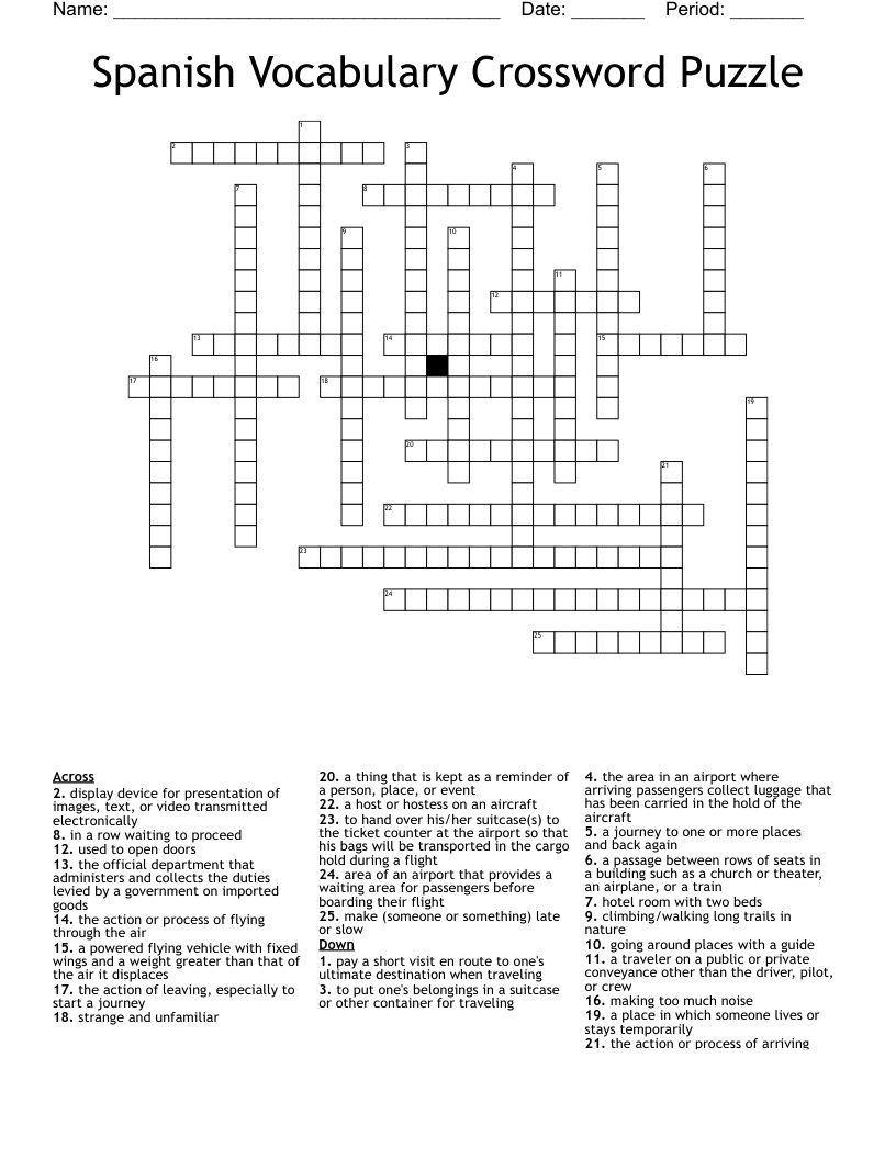 Spanish Vocabulary Crossword Puzzle