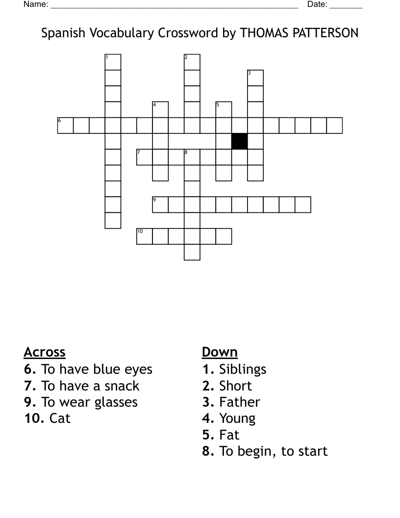 Spanish Vocabulary Crossword by THOMAS PATTERSON