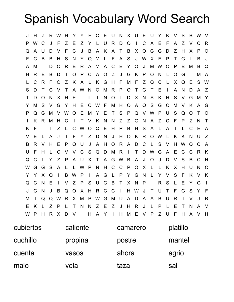 Spanish Vocabulary Word Search