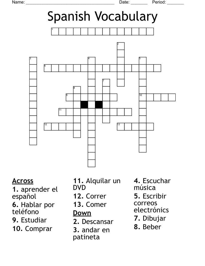 Spanish Vocabulary  Crossword