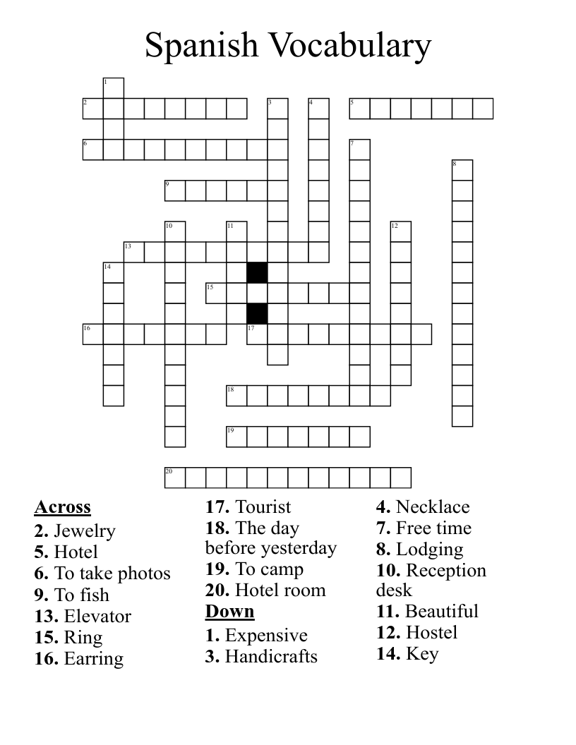 Spanish Vocabulary  Crossword