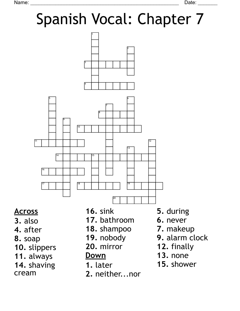 Spanish Vocal: Chapter 7 Crossword