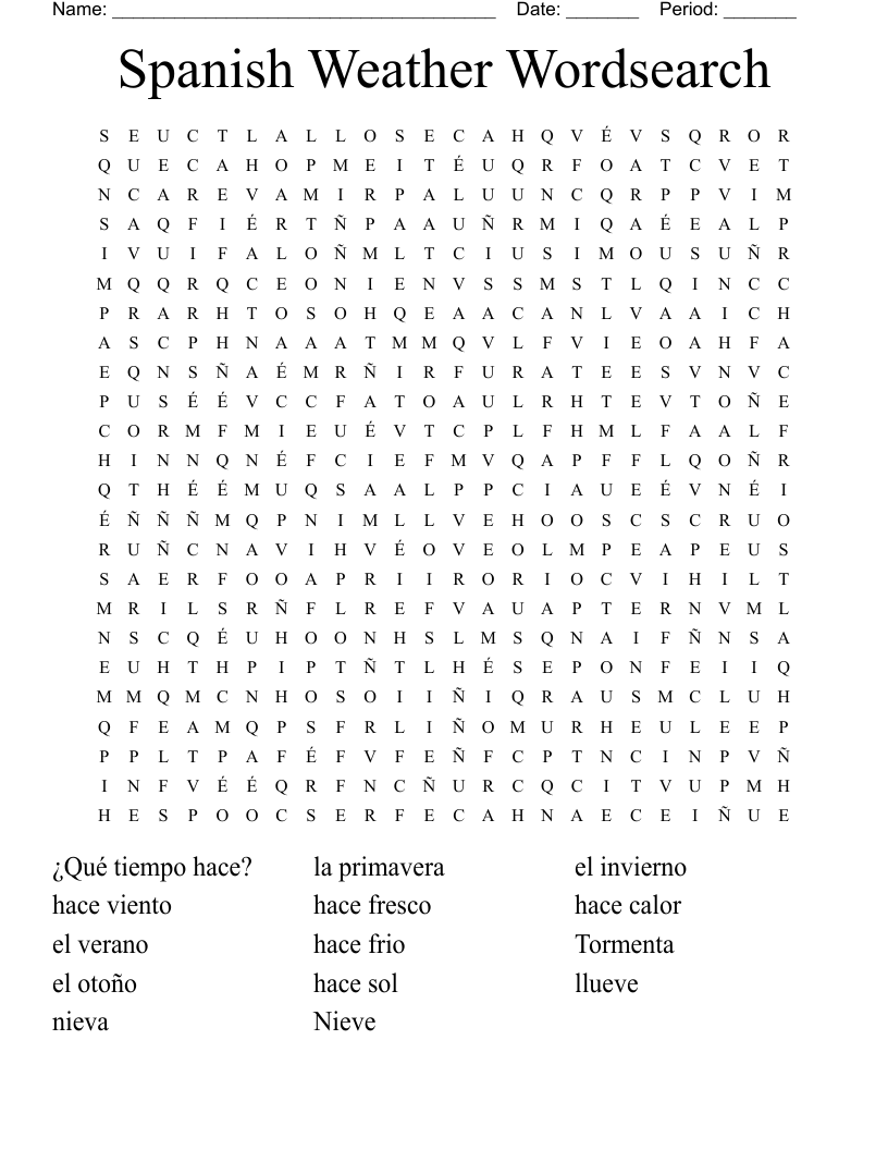 Spanish Weather Wordsearch