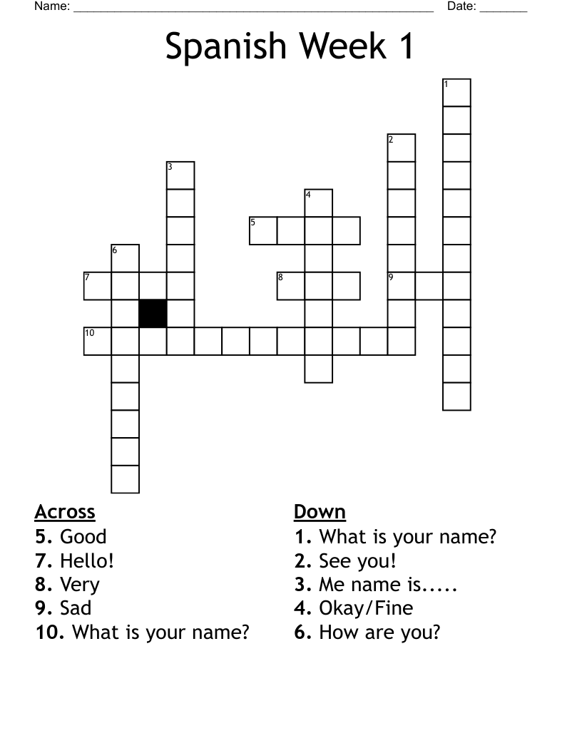 Spanish Week 1 Crossword