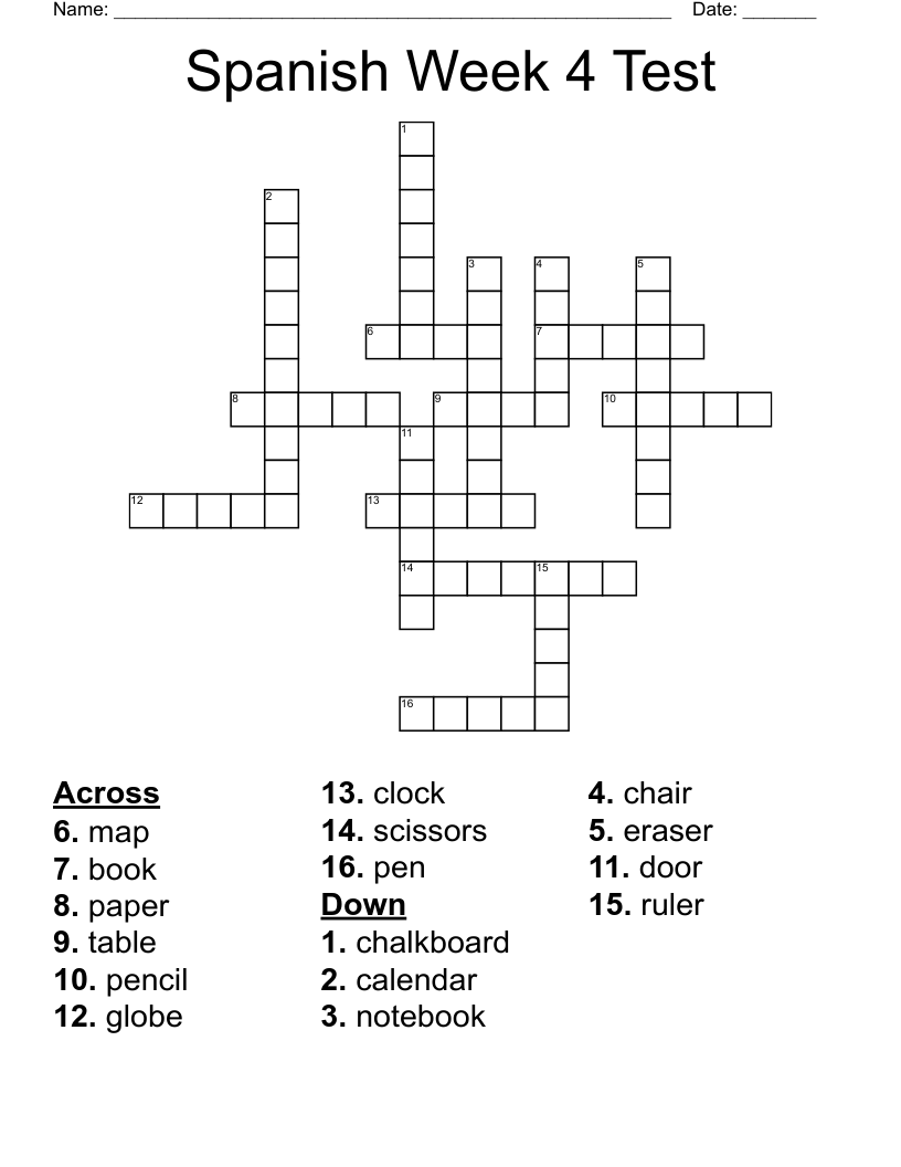 Spanish Week 4 Test Crossword