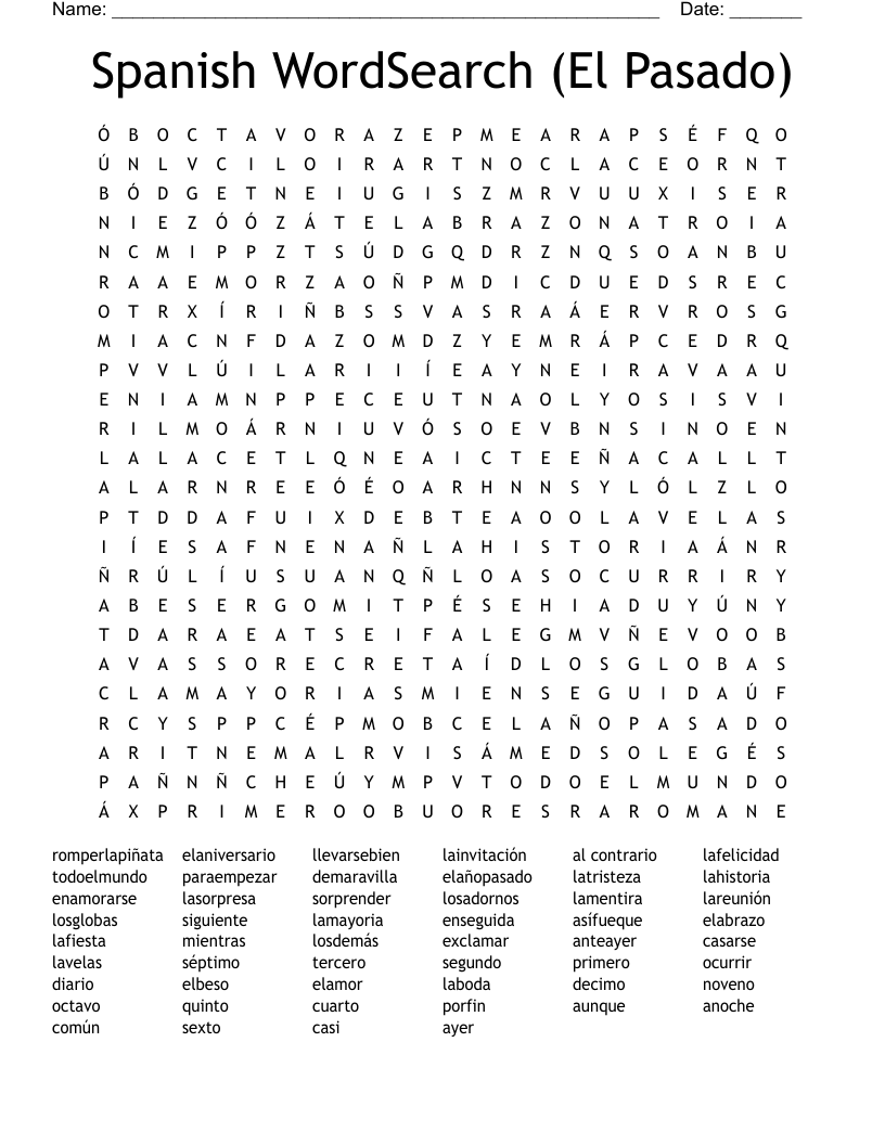 Spanish WordSearch (El Pasado)