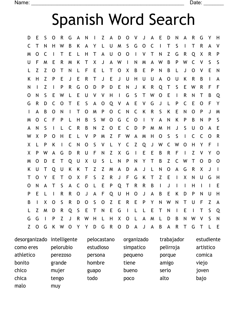 Spanish Word  Search Word Search