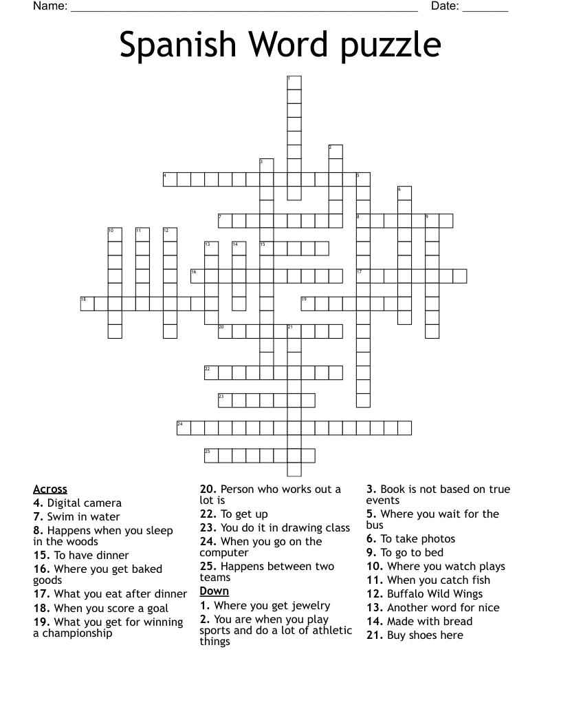 Spanish Word puzzle Crossword
