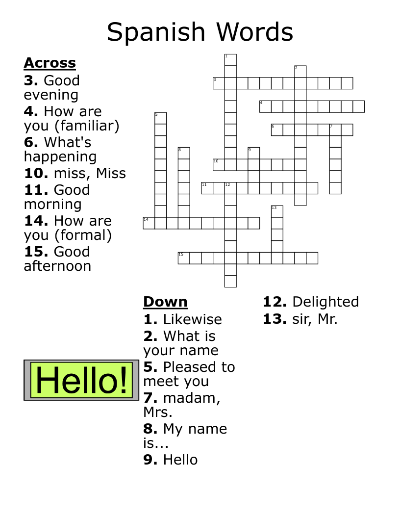 Spanish Words Crossword