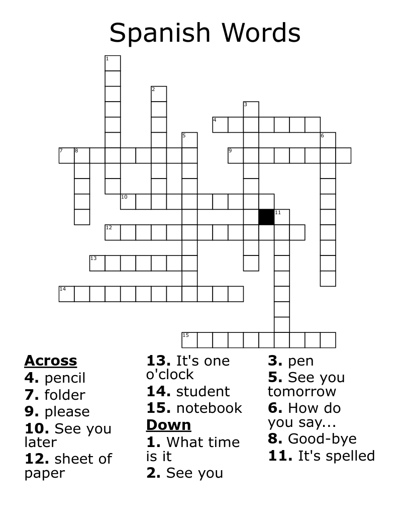 Spanish Words Crossword