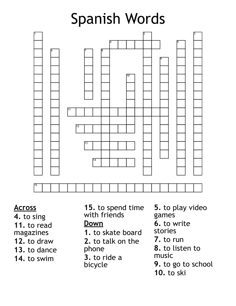 Spanish Words Crossword