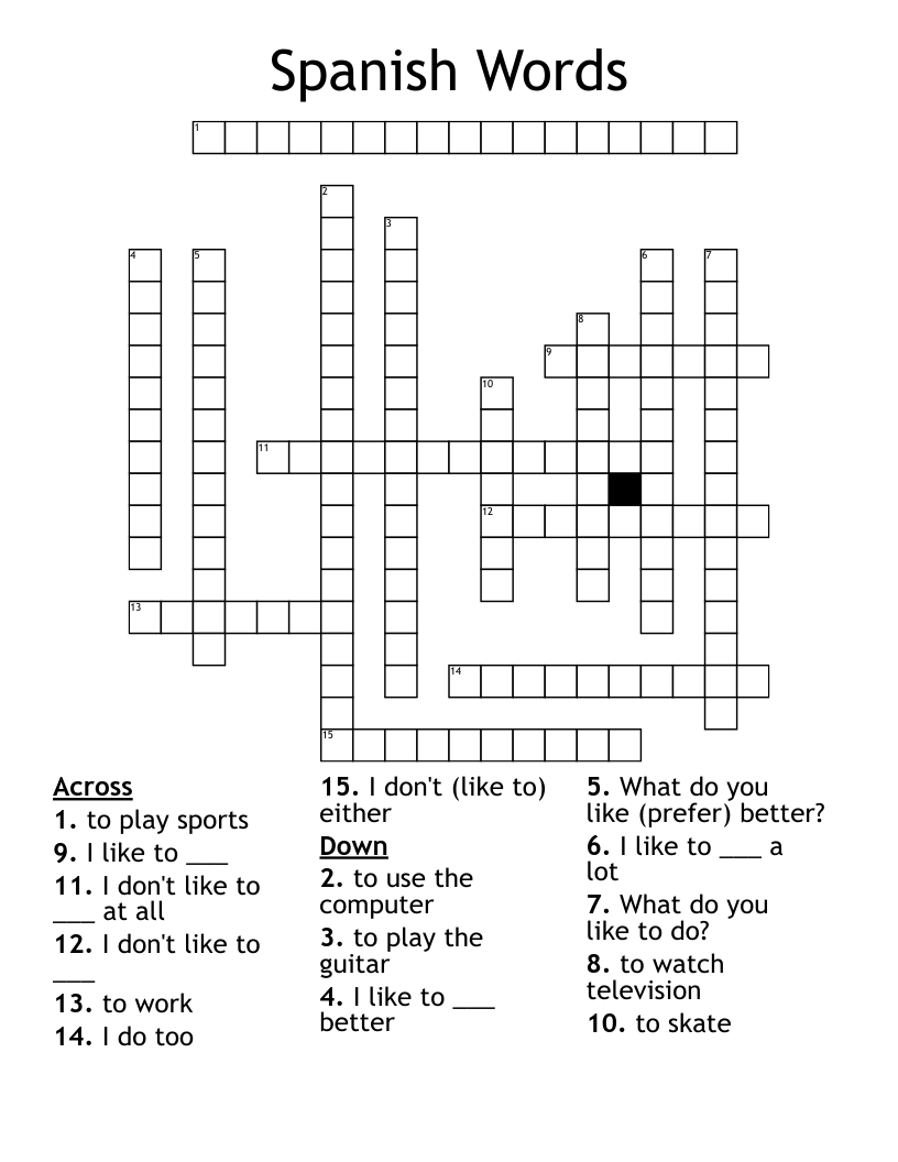 Spanish Words Crossword