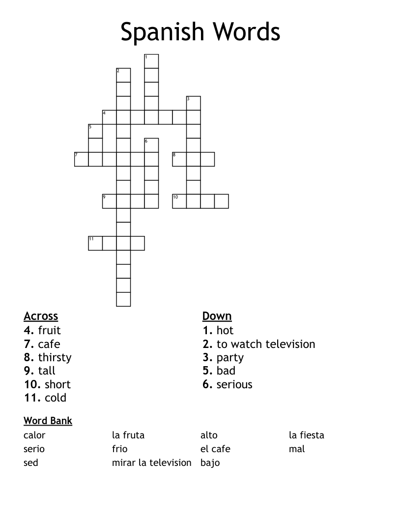 Spanish Words Crossword