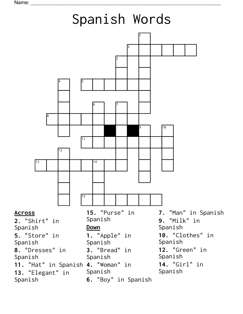 Spanish Words Crossword
