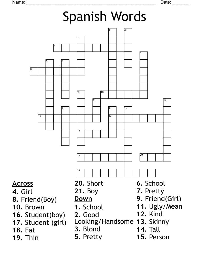 Spanish Words Crossword